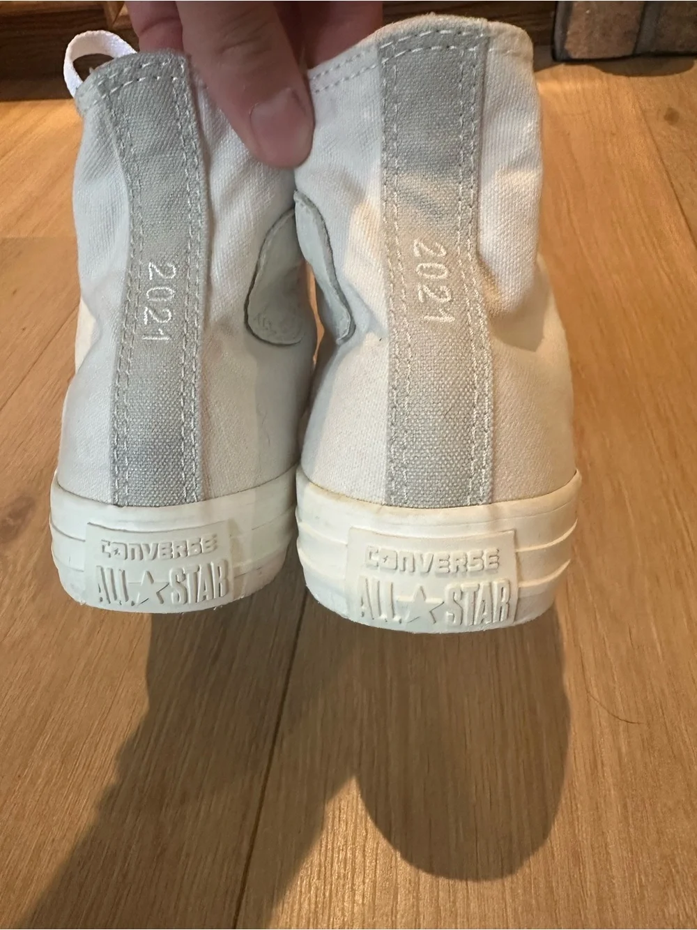 Classic High-Top Canvas Converse Sneakers in Cream/Light Gray